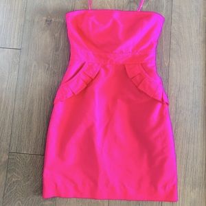 J. Crew flamenco pink ruffle/peplum strapless dress - size 0